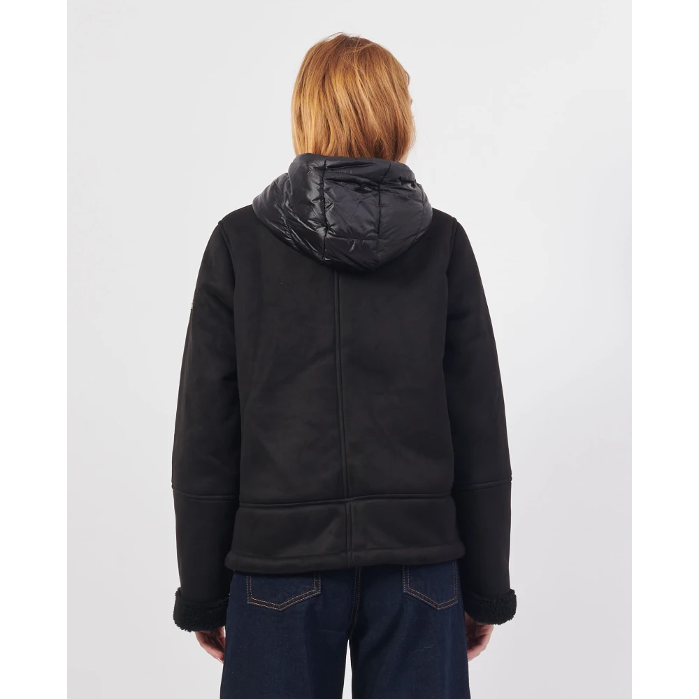 YES ZEE Zwarte gewatteerde jas met capuchon Black Dames