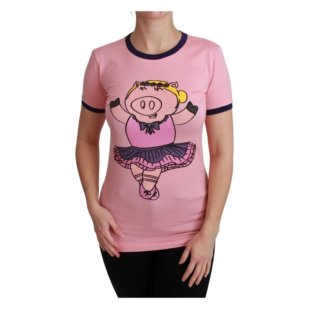 Dolce & Gabbana Women's Pink T-Shirts, Xs, Year Of The Pig Cotton T-Shirt