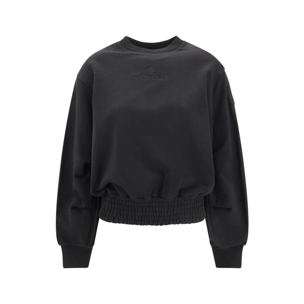 Moncler Women's Black Sweatshirts, S, Logo Sweatshirt With Ribbed Details
