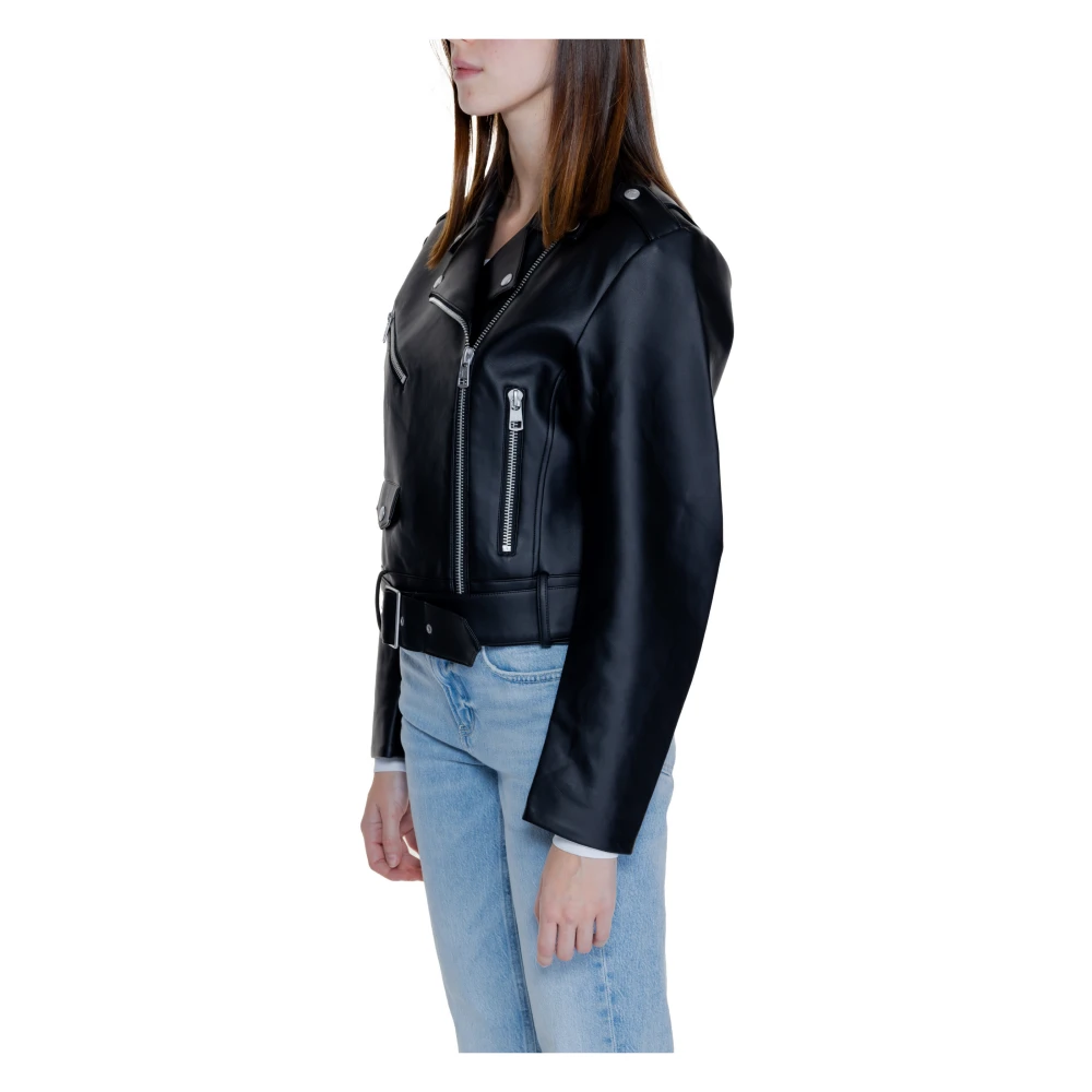 Calvin Klein Zwarte Rits-Front Nep Leer Blazer Black Dames