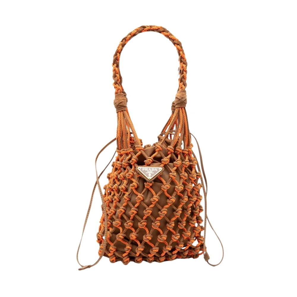 Prada Vintage Women's Orange Pre-Owned Net Bucket Bag