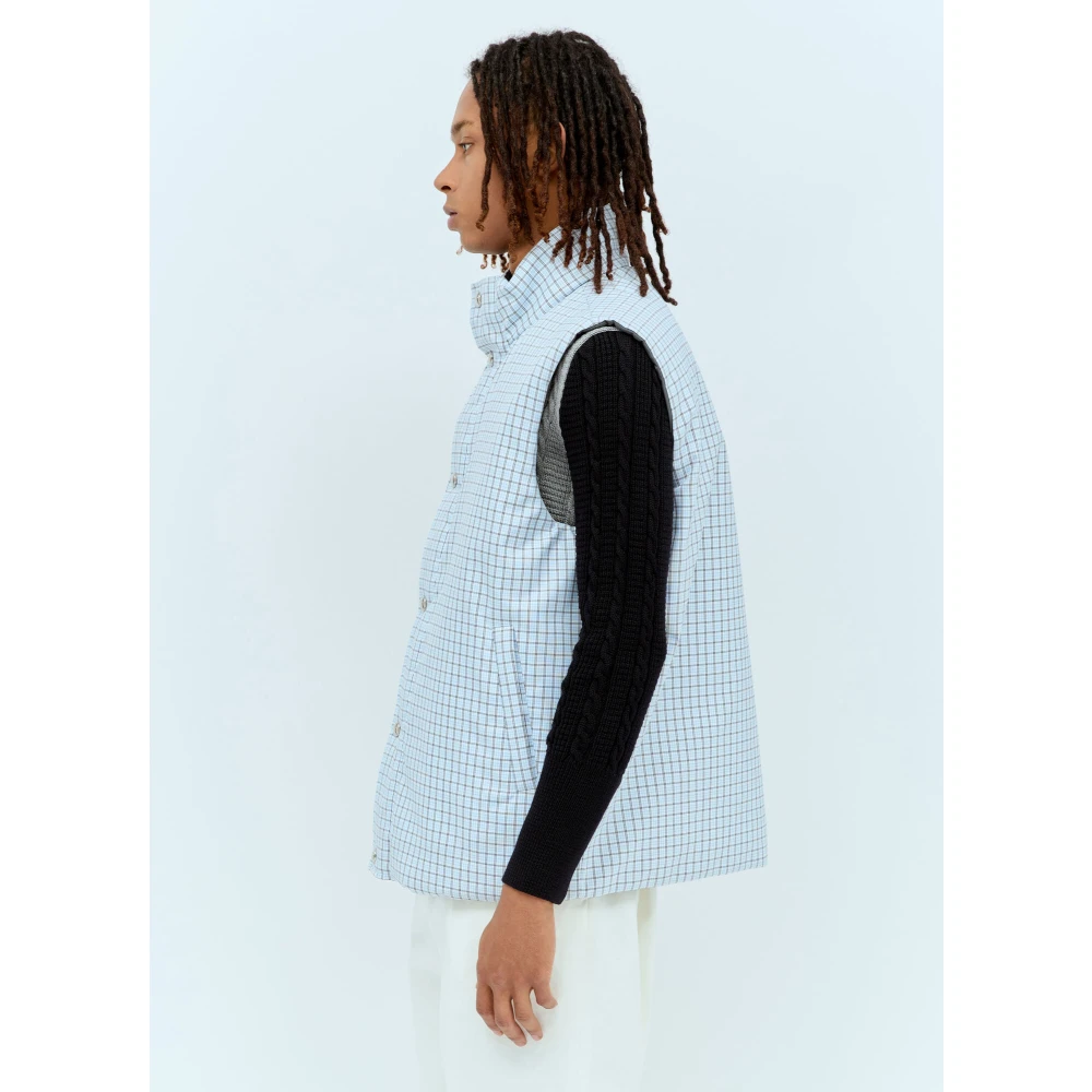 Thom Browne Geruite Omkeerbare Vest met Opstaande Kraag Blue Heren