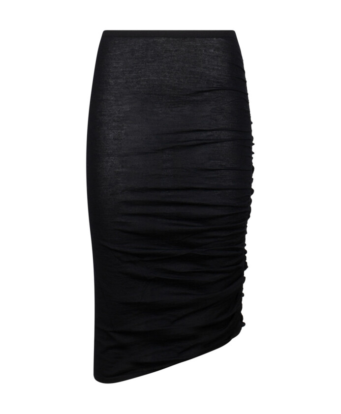 black-ruched-midi-skirt