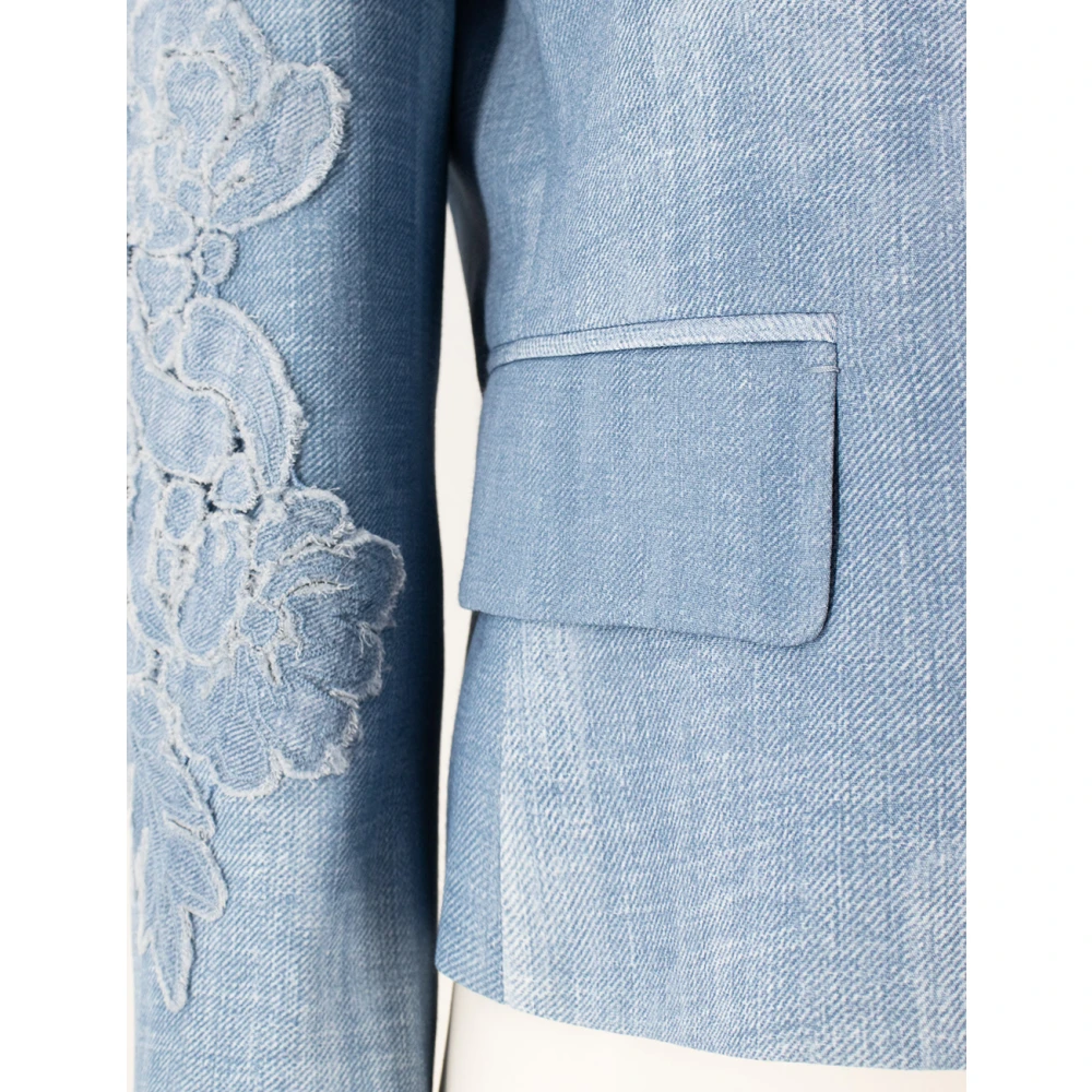 Ermanno Scervino Denim Effect Bloemenapplicatie Jas Blue Dames