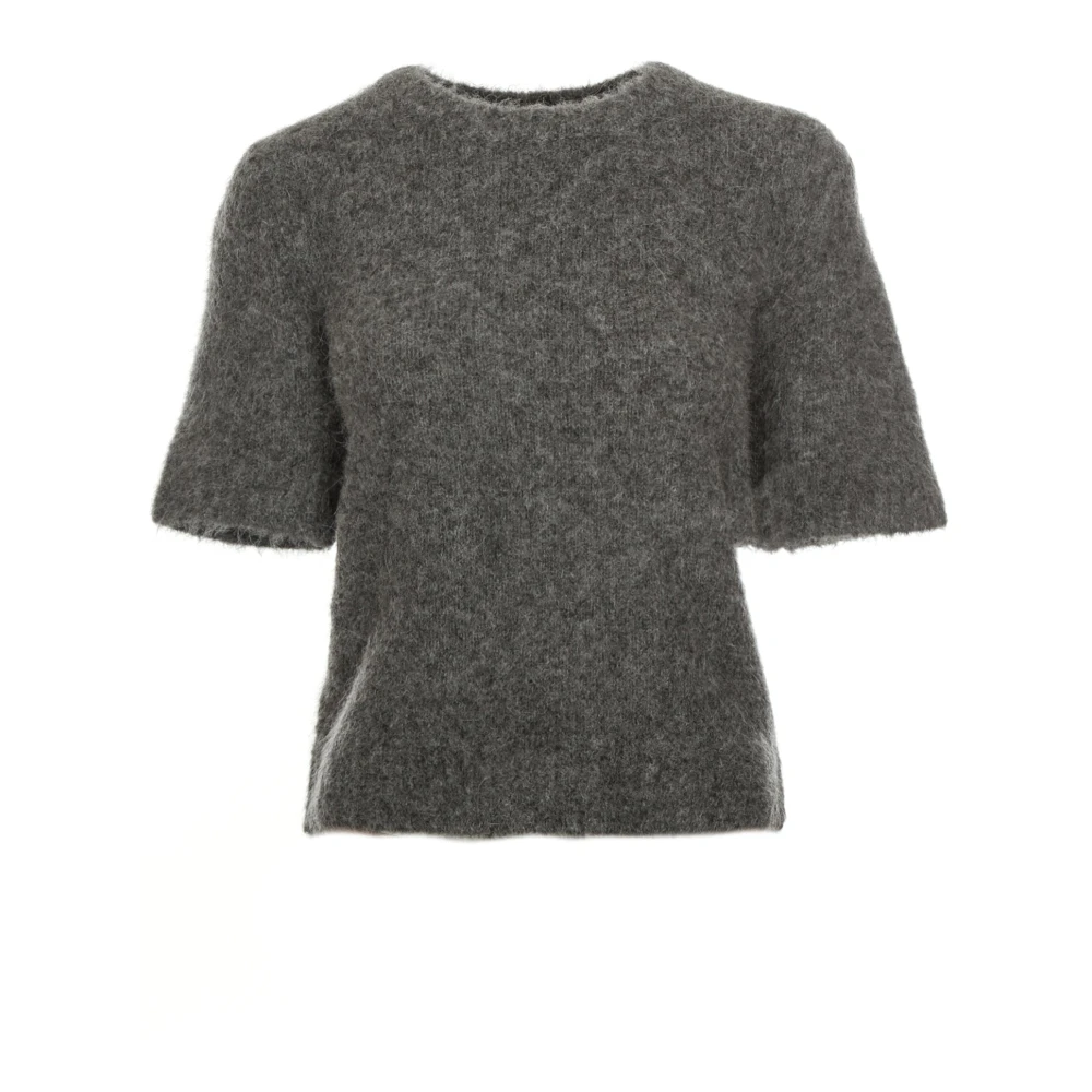 Samsøe Geborstelde Knit Sweater met Korte Mouwen Gray Dames