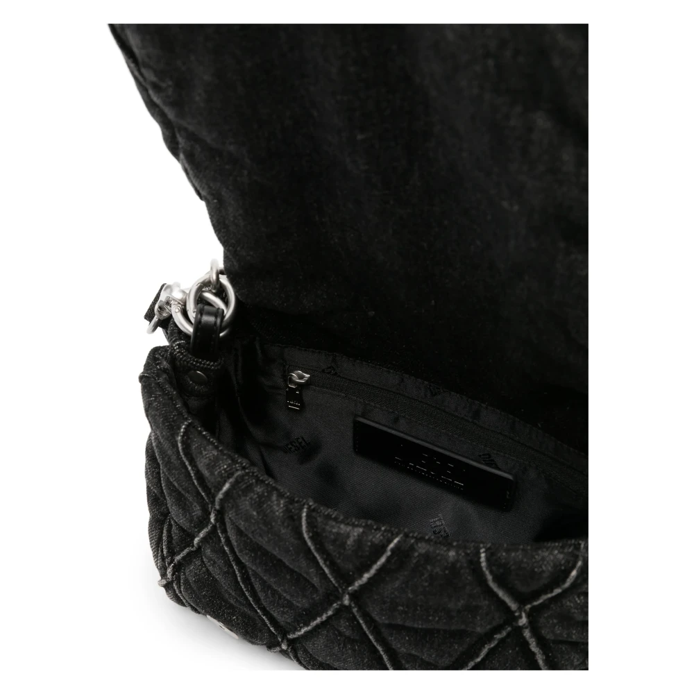 Diesel Gewatteerde Zwarte Denim Tas met Strass Hangers Black Dames