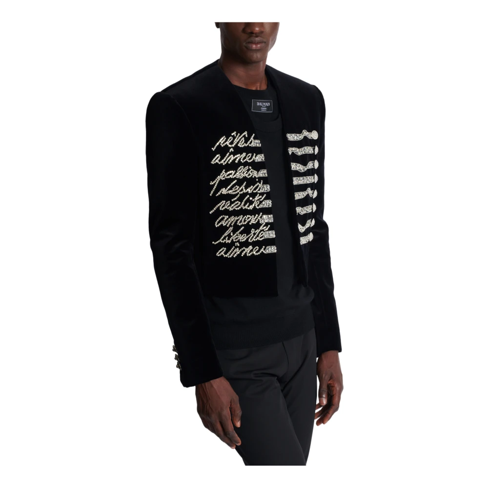 Balmain Geknipte fluwelen jas met 'Love Letter' borduurwerk Black Heren