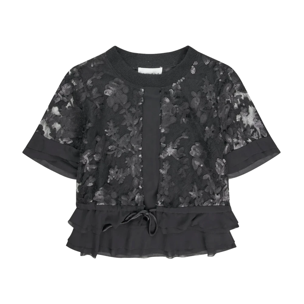 Munthe Pailletblouse met ruchedetail Black Dames