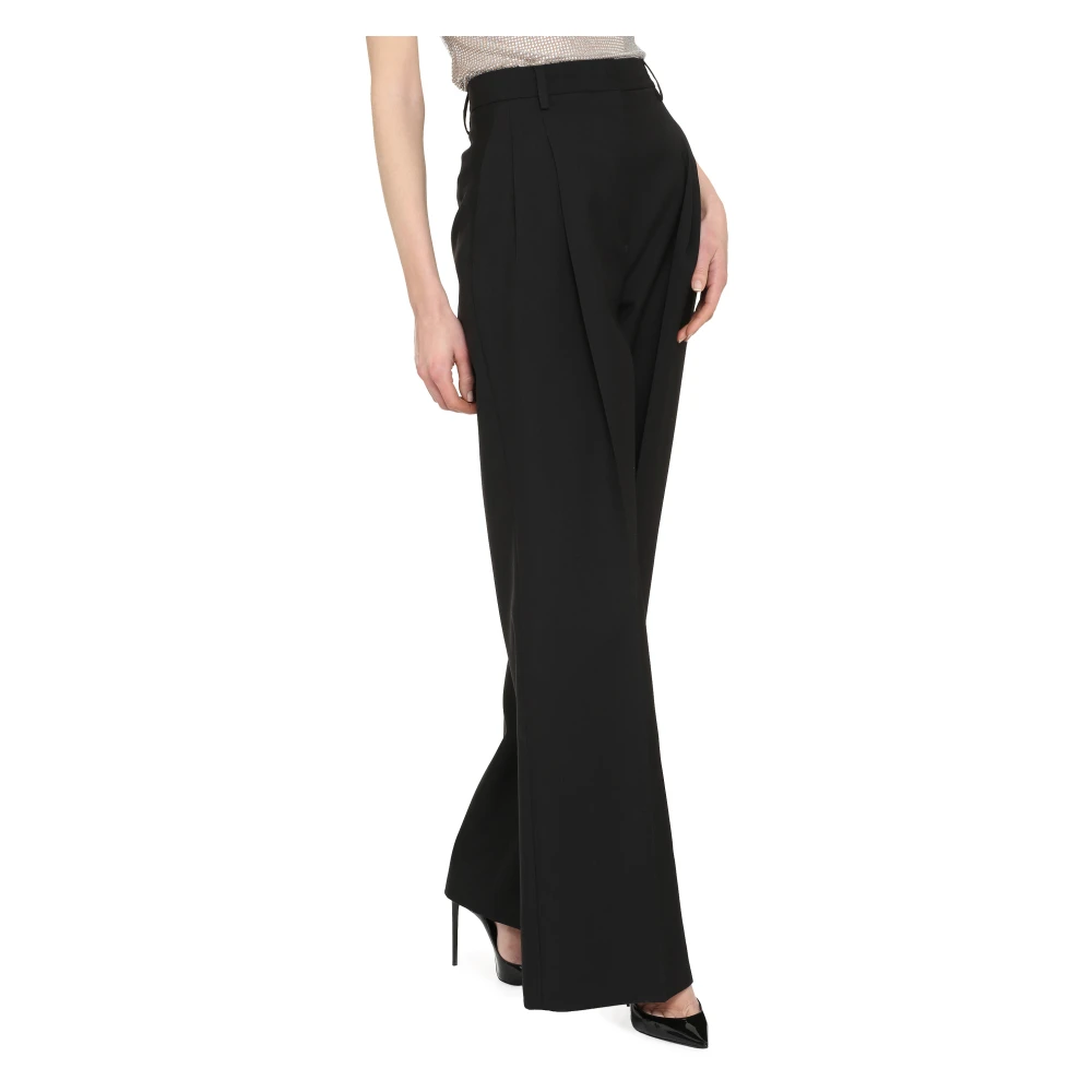 Burberry Wollen broek met brede plooien Black Dames