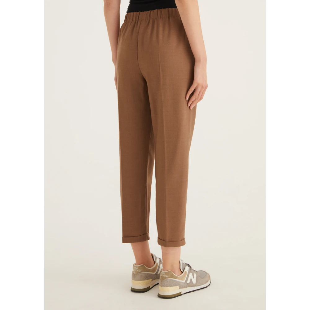 Rosso35 Rechte wollen broek met elastische taille Brown Dames