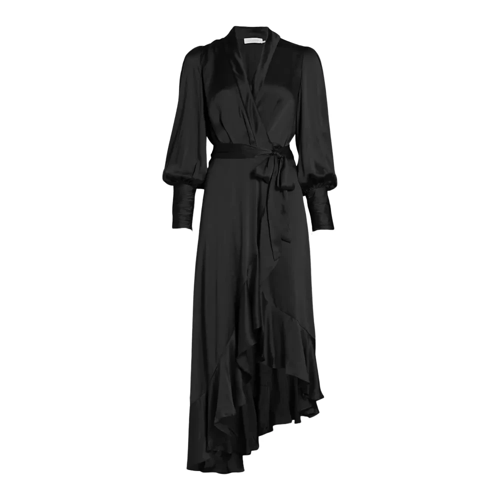 Zimmermann Elegante Zijden Midi Wikkeljurk Black Dames