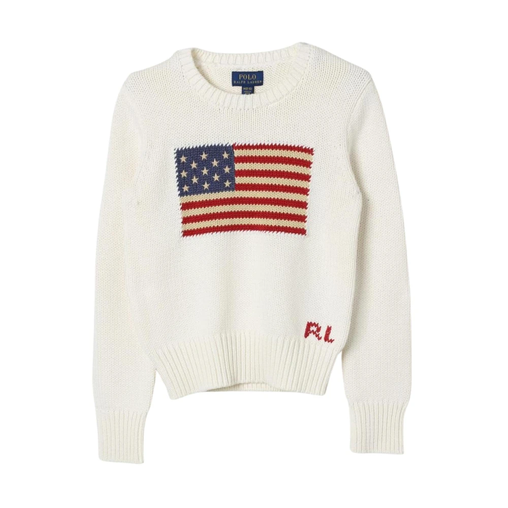 Polo Ralph Lauren Unisex Kids White Knitwear,, American Flag Knit Jumper Medium