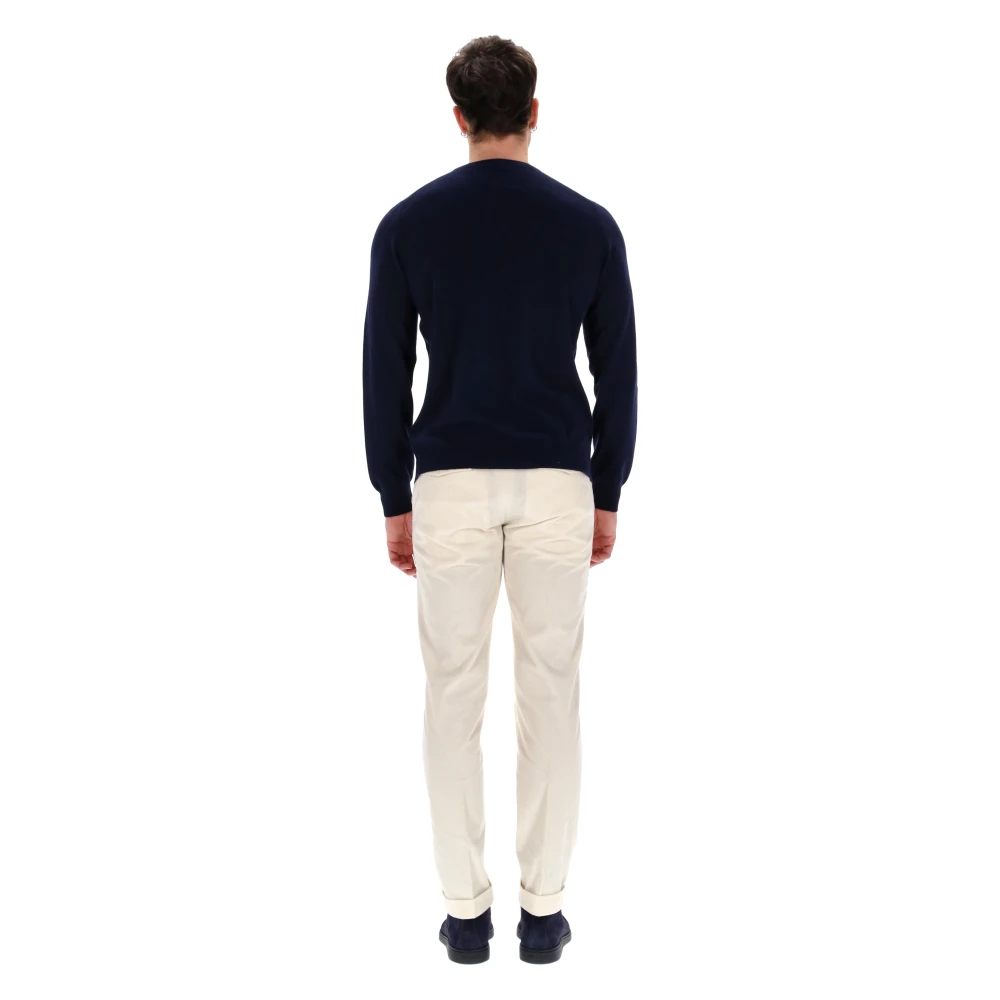Barba Blauwe Kasjmier Wol Ronde Hals Trui Blue Heren