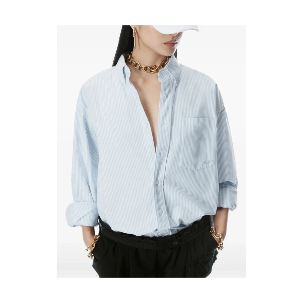 T by Alexander Wang Lichtblauw Overhemd met Logo Borduursel Blue Dames