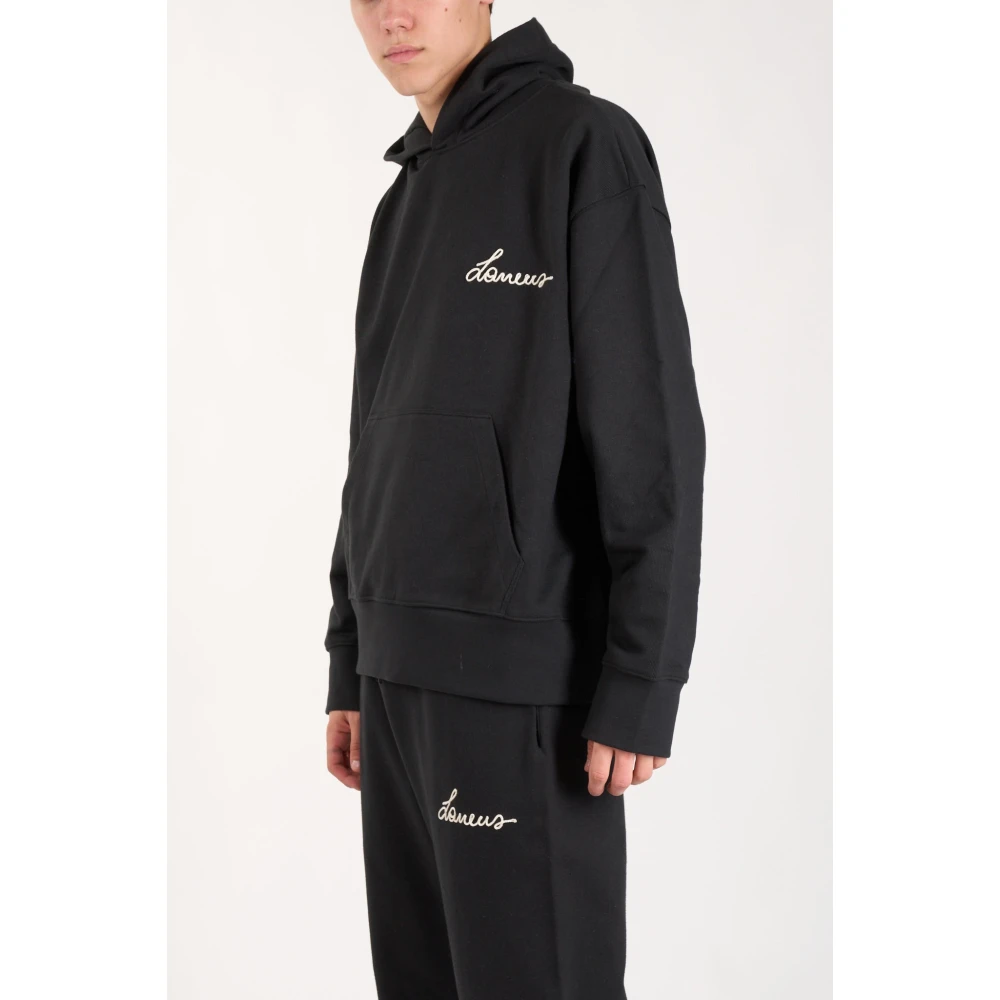 Laneus Katoenen Jersey Hoodie met Geborduurd Logo Black Heren