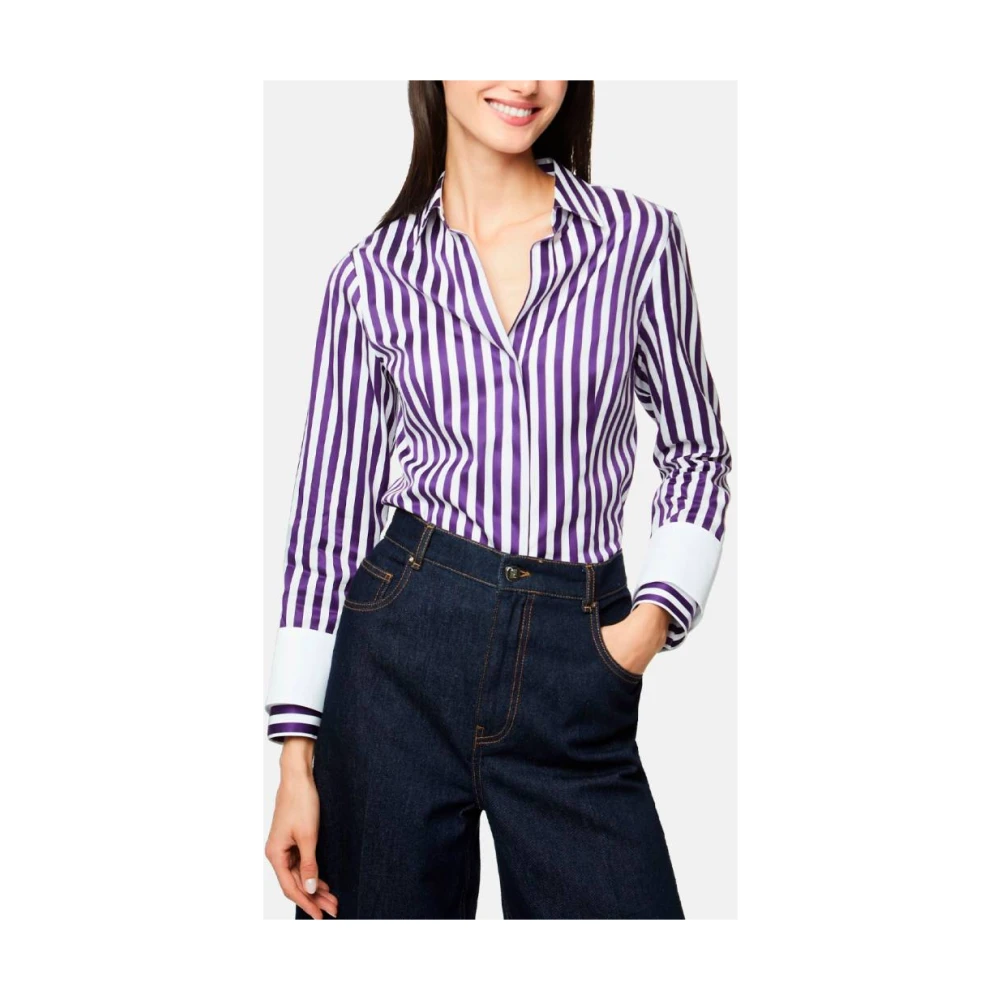Carolina Herrera Gestreept Katoenen Overhemd Slim Fit Purple Dames