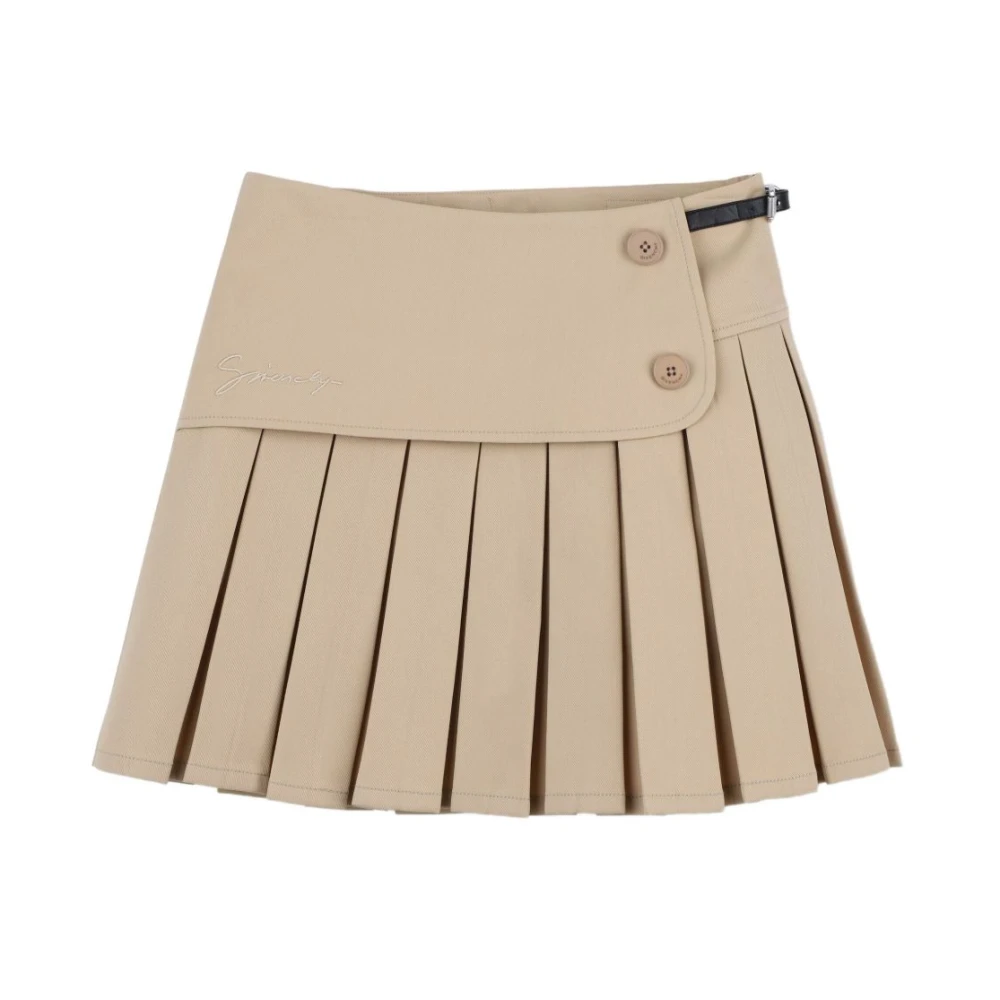 Givenchy Girls Beige Pleated Skirt With Embroidered Logo