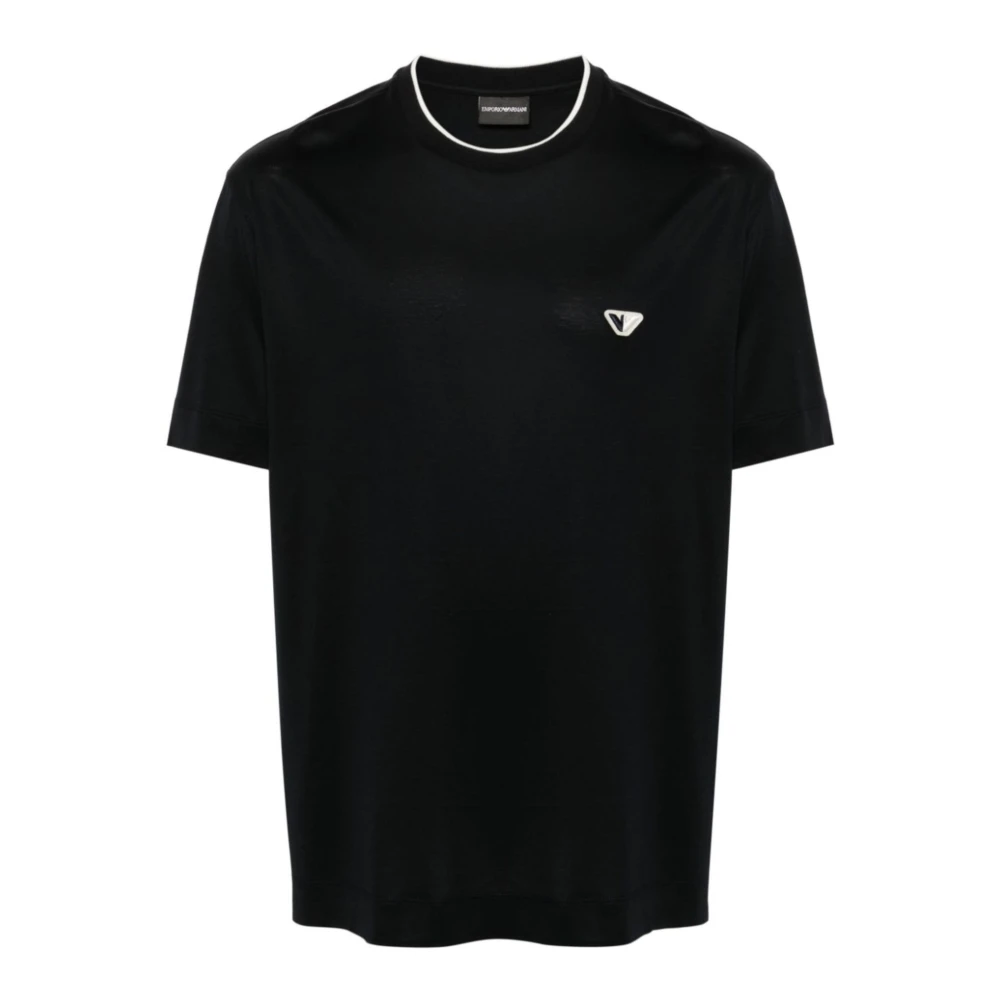 Emporio Armani Blauw Lyocell T-shirt met Korte Mouwen en Bicolor Eagle Logo Patch Blue Heren