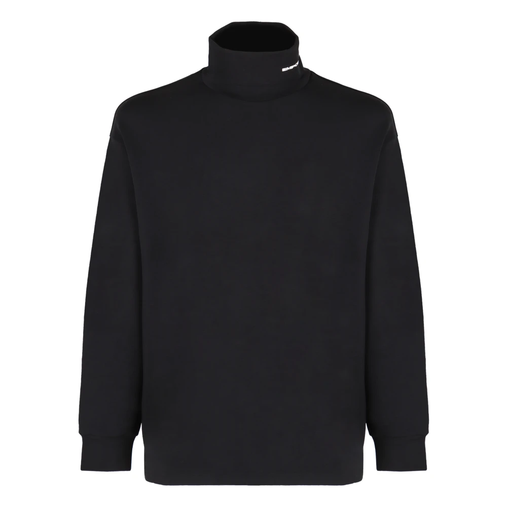 Emporio Armani Zwarte Sweater met Logo Print Mock Neck Black Heren