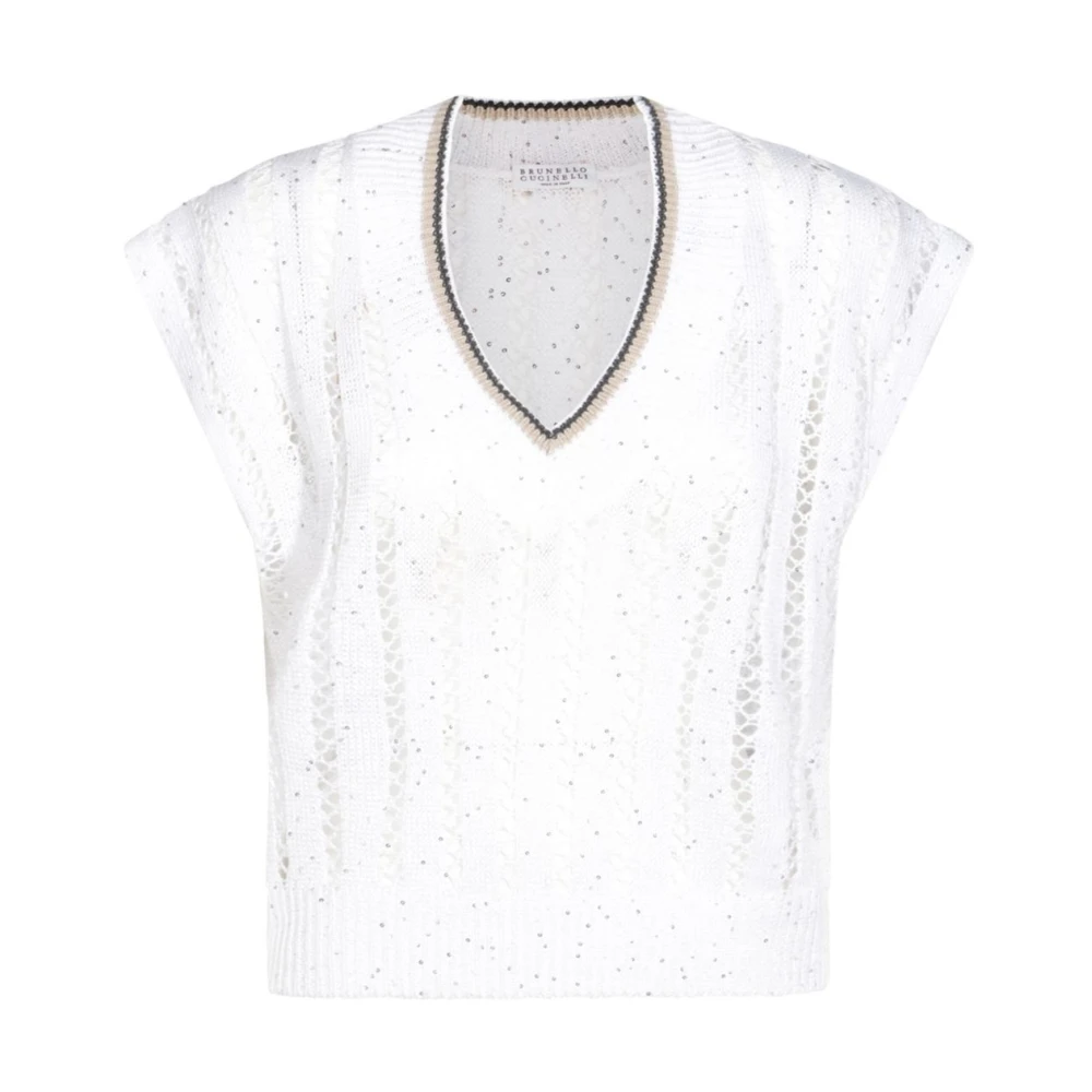 BRUNELLO CUCINELLI Elegante V-hals Gebreide kleding White Dames