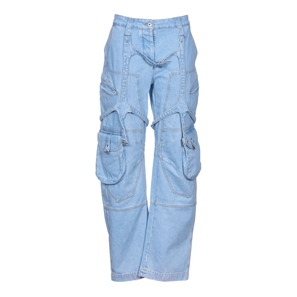 Off White Blauwe laaghangende cargo jeans met harnasdetail Blue Dames