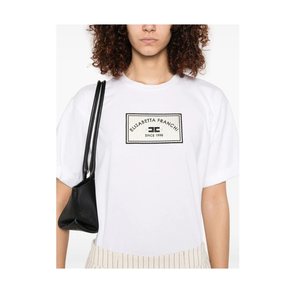 Elisabetta Franchi Witte Crew Neck Korte Mouw T-shirt White Dames