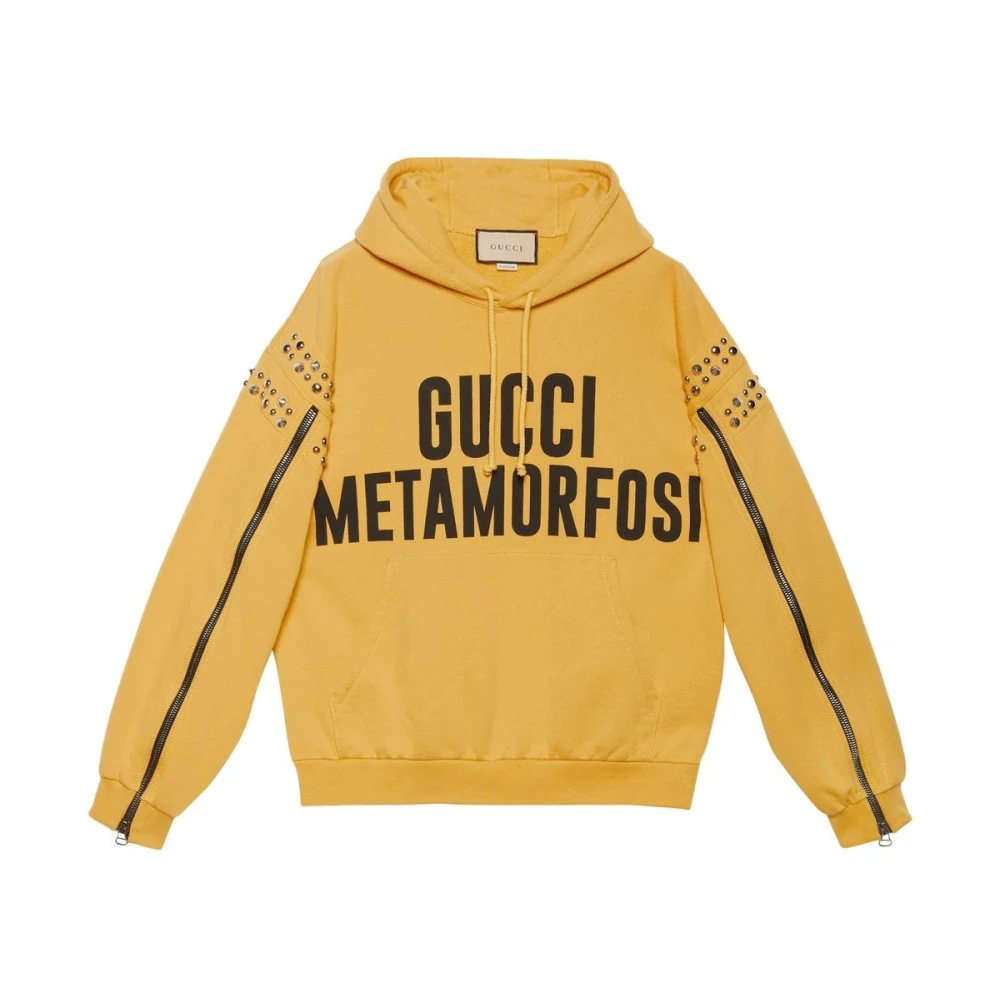 Gucci Klassieke trui met capuchon en gele print Yellow Heren