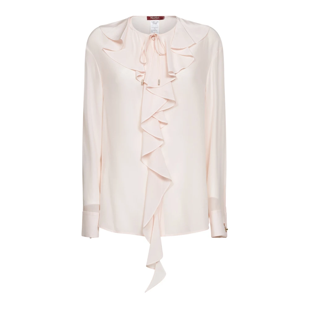 Max Mara Studio Kvinno Rosa Blusar & Skjortor Dam, L, Ruffle Collar Silk Blouse