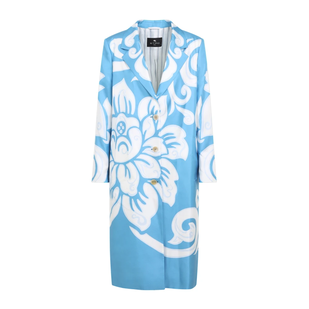 ETRO Blauwe Bedrukte Caban Jas Blue Dames