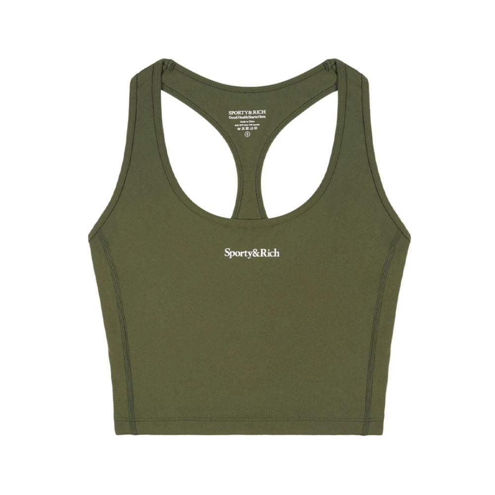 Sporty & Rich Logo Sports Cropped Tank in Mos Wit Green Dames