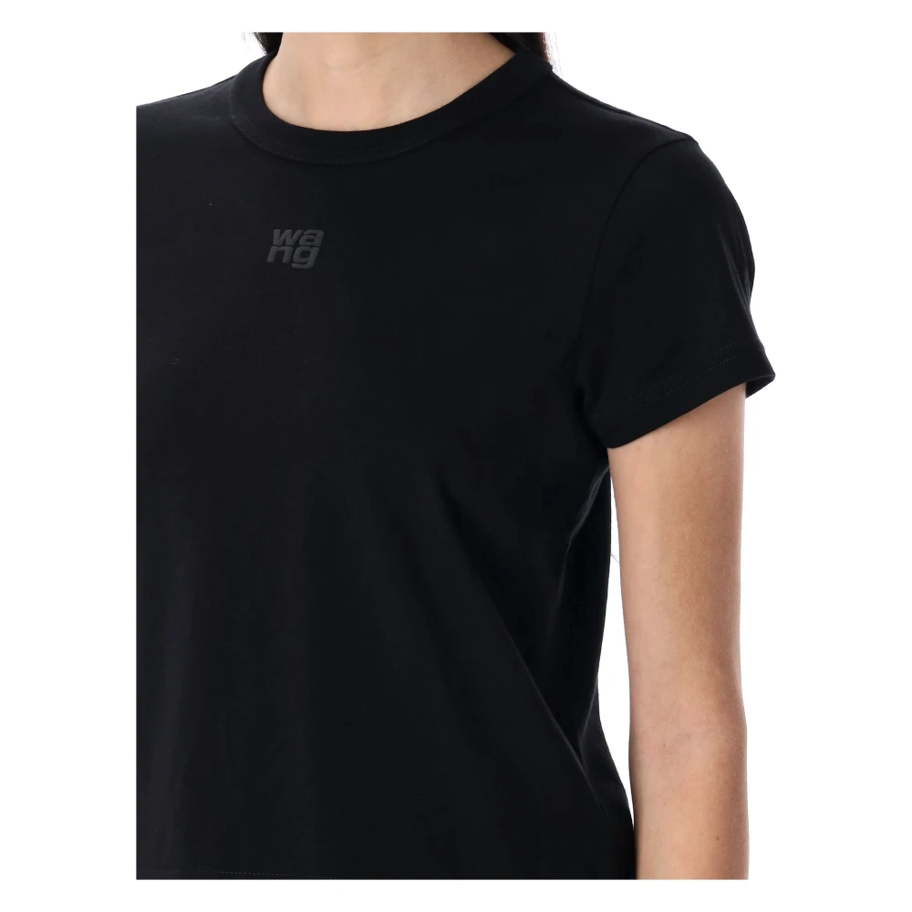 T by Alexander Wang Zwart Puff Logo Shrunken T-Shirt Black Dames