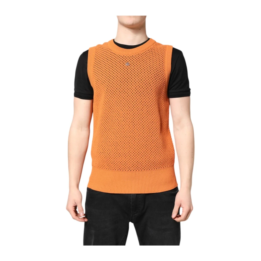 Dolce & Gabbana Hombre Naranja - Top De Lujo De Cachemira Y Seda - Knitwear - M - Top De Lujo De Cachemira Y Seda