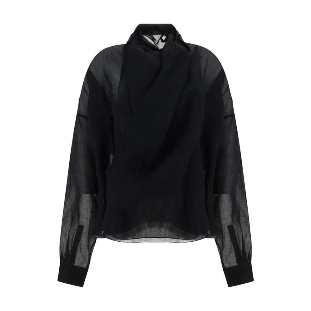 Quira Ruche-Effect Wrap Shirt met Dubbelrijige Voorkant Black Dames