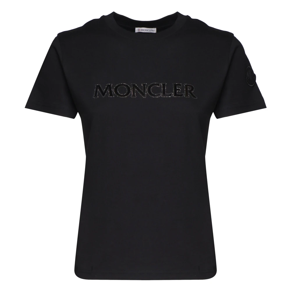 Moncler Zwarte Katoenen T-shirt met Ronde Kraag Black Dames