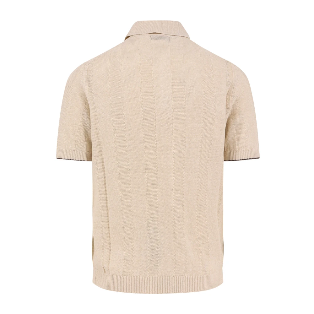 BRUNELLO CUCINELLI Linnen Katoen Polo Shirt Korte Mouw Beige Heren