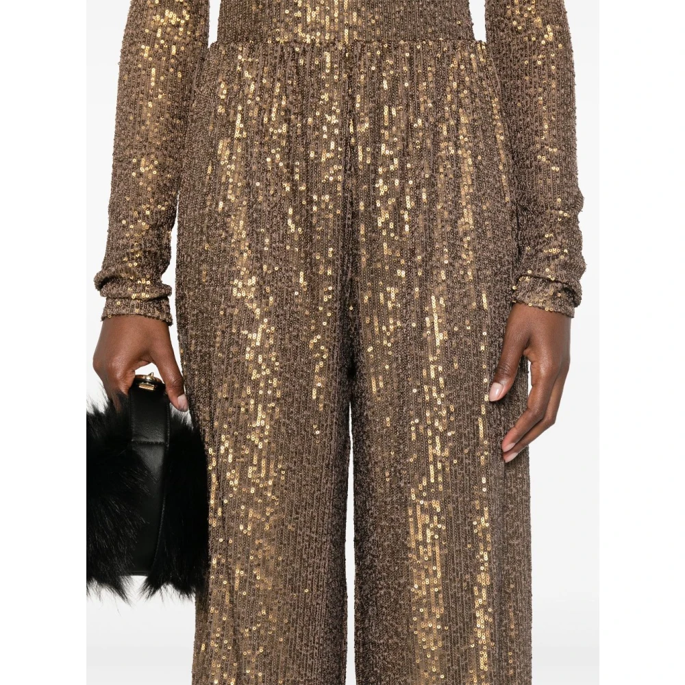 Norma Kamali Bruine Pailletversierde Elastische Broek Brown Dames