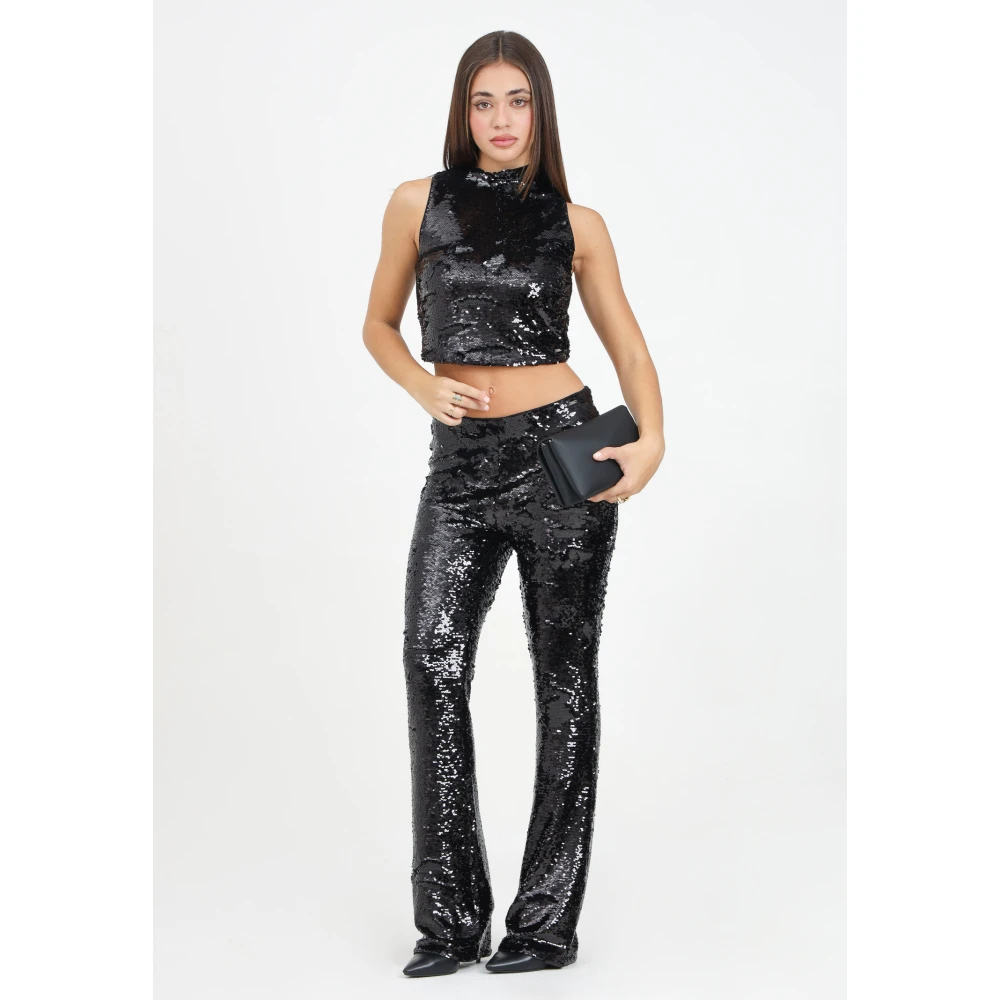 Armani Exchange Pailletten Hoge Taille Flare Broek Black Dames