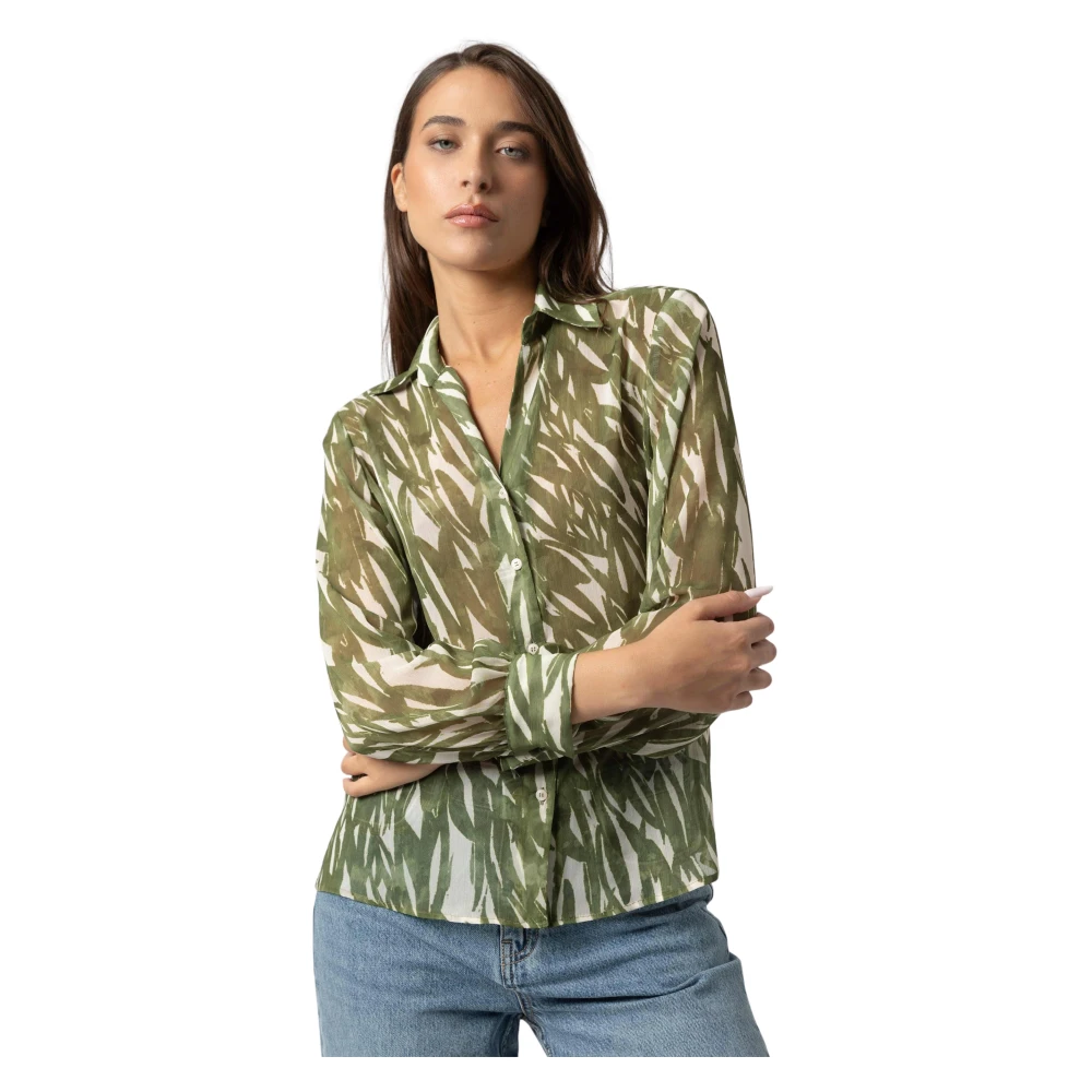 Kocca Women's Green Elegant Printed Long-Sleeved Shirt - Shirts - Xs - Blouses & Shirts