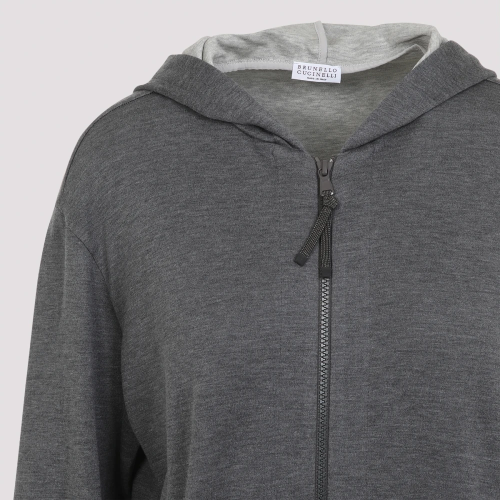 BRUNELLO CUCINELLI Grijze Sweatshirt met Capuchon en Rits Gray Dames