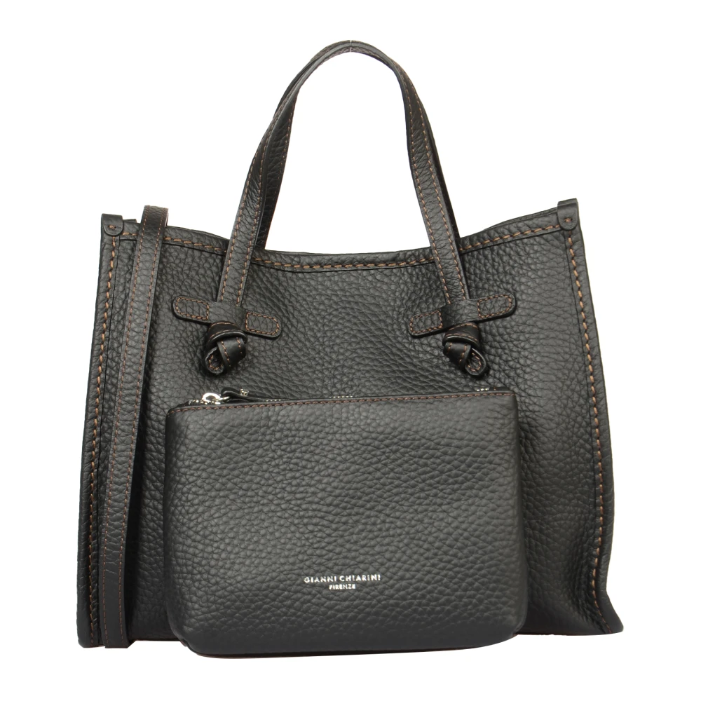 Gianni Chiarini Gladleren tote tas met afneembare band Black Dames