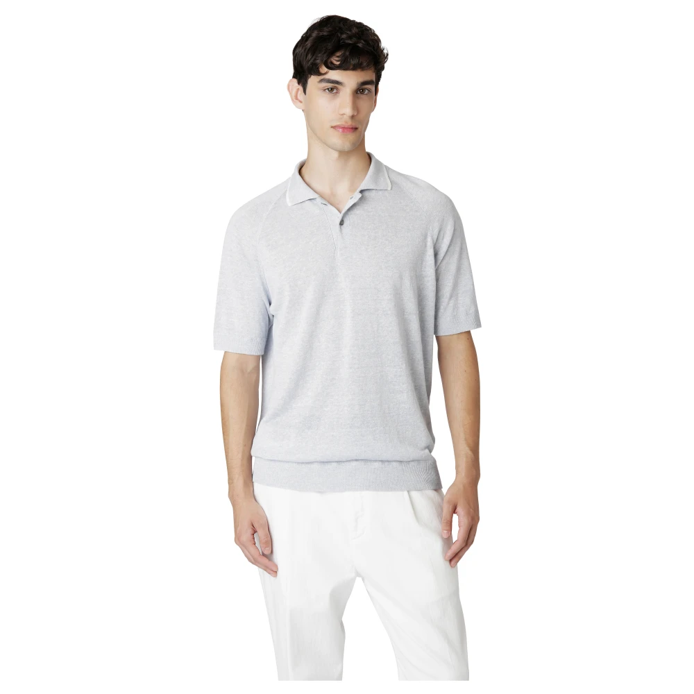 Eleventy Linnen Mouliné Raglan Polo Shirt Gray Heren