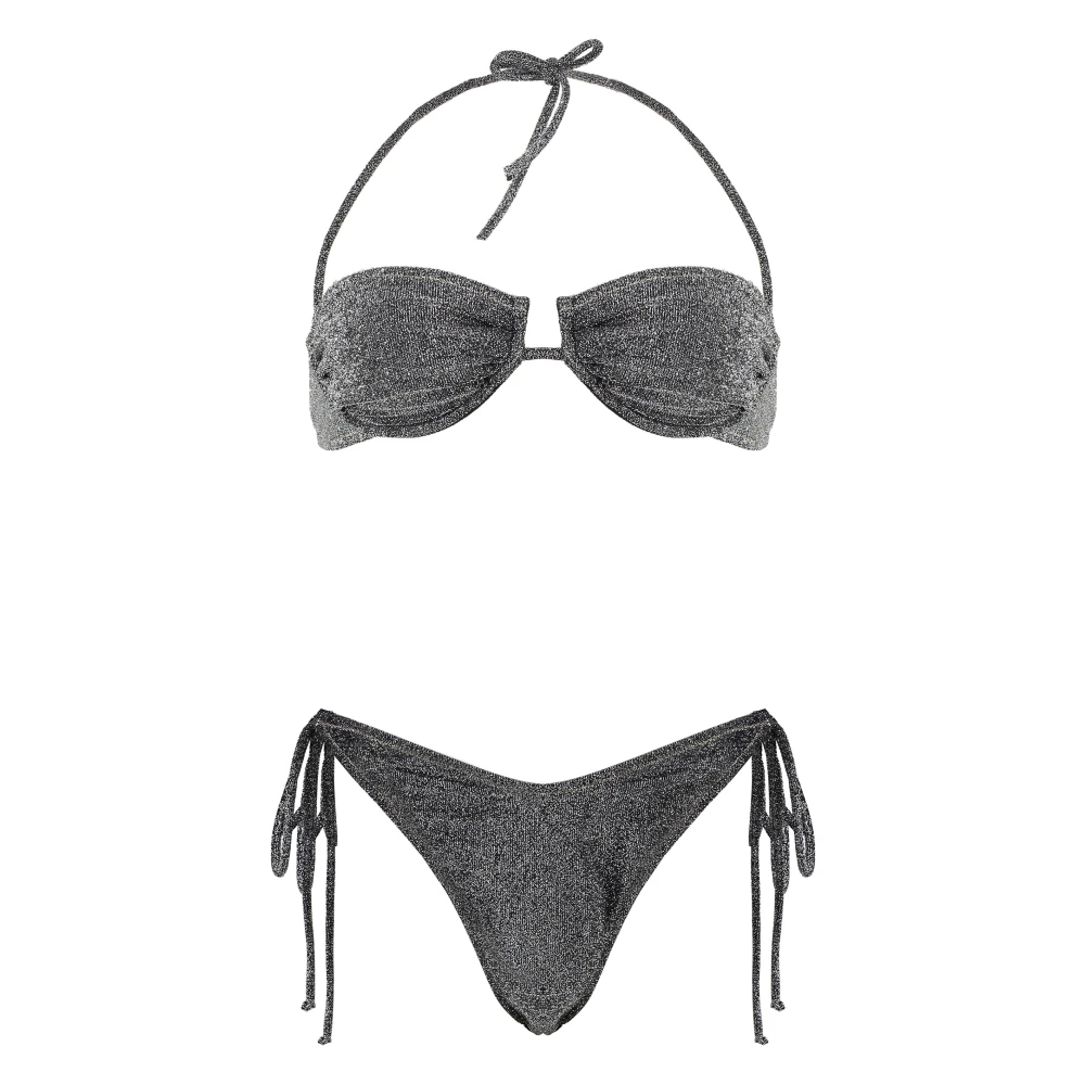 Reina Olga Lurex Bikini Tie Side Hipster Gray Dames