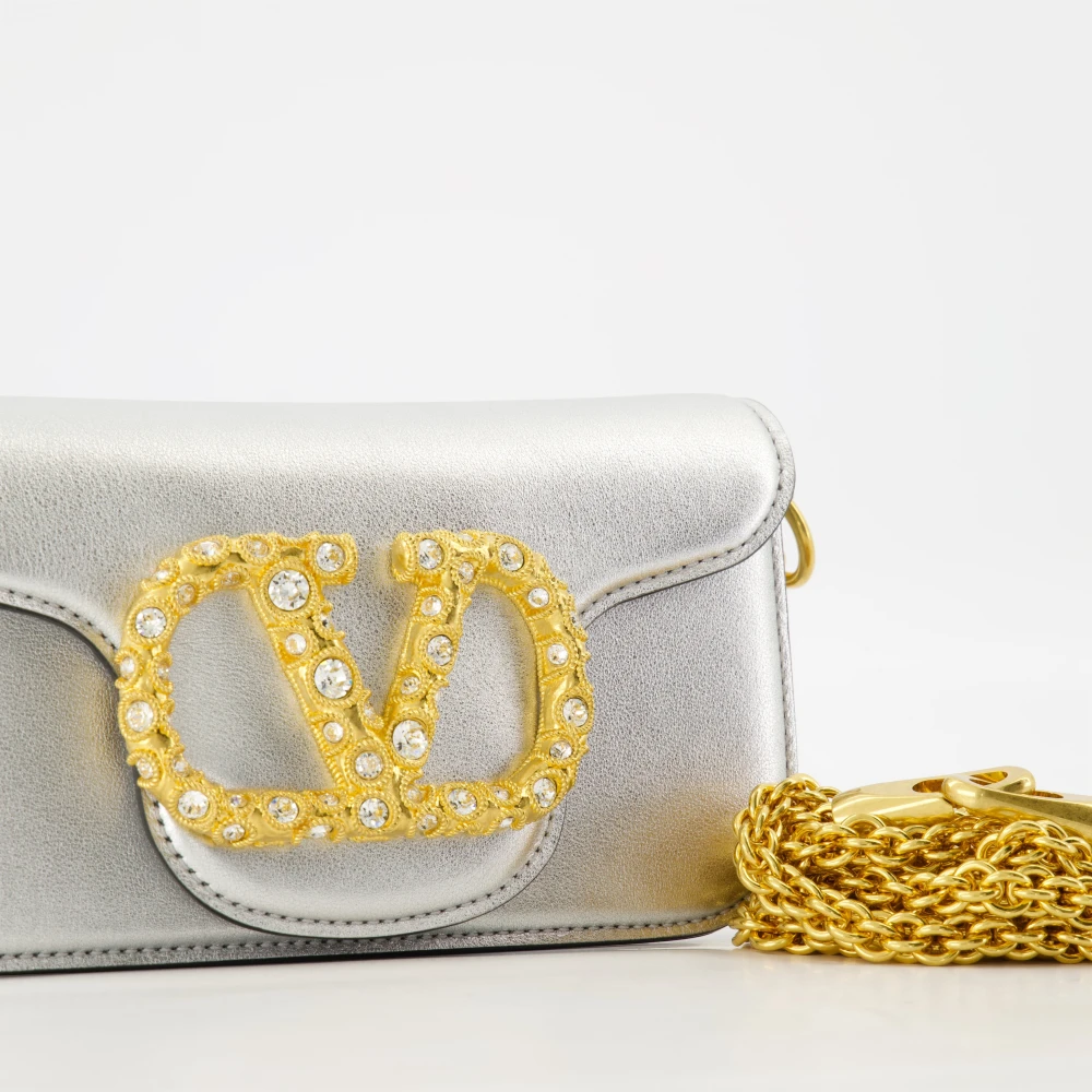 Valentino Garavani Lamé Leren VLogo Tas Lente-Zomer 2025 Gray Dames