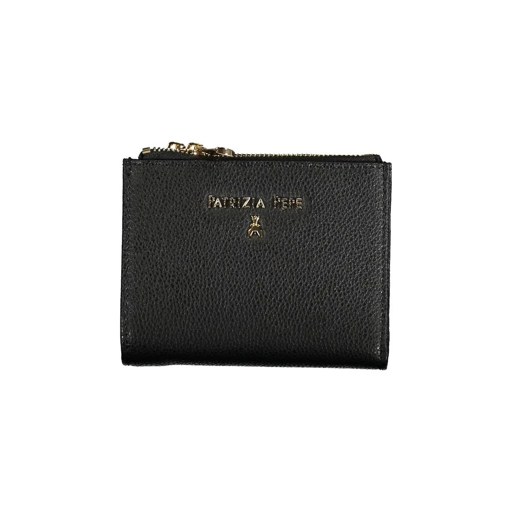PATRIZIA PEPE Zwarte leren portemonnee met rits en logo Black Dames