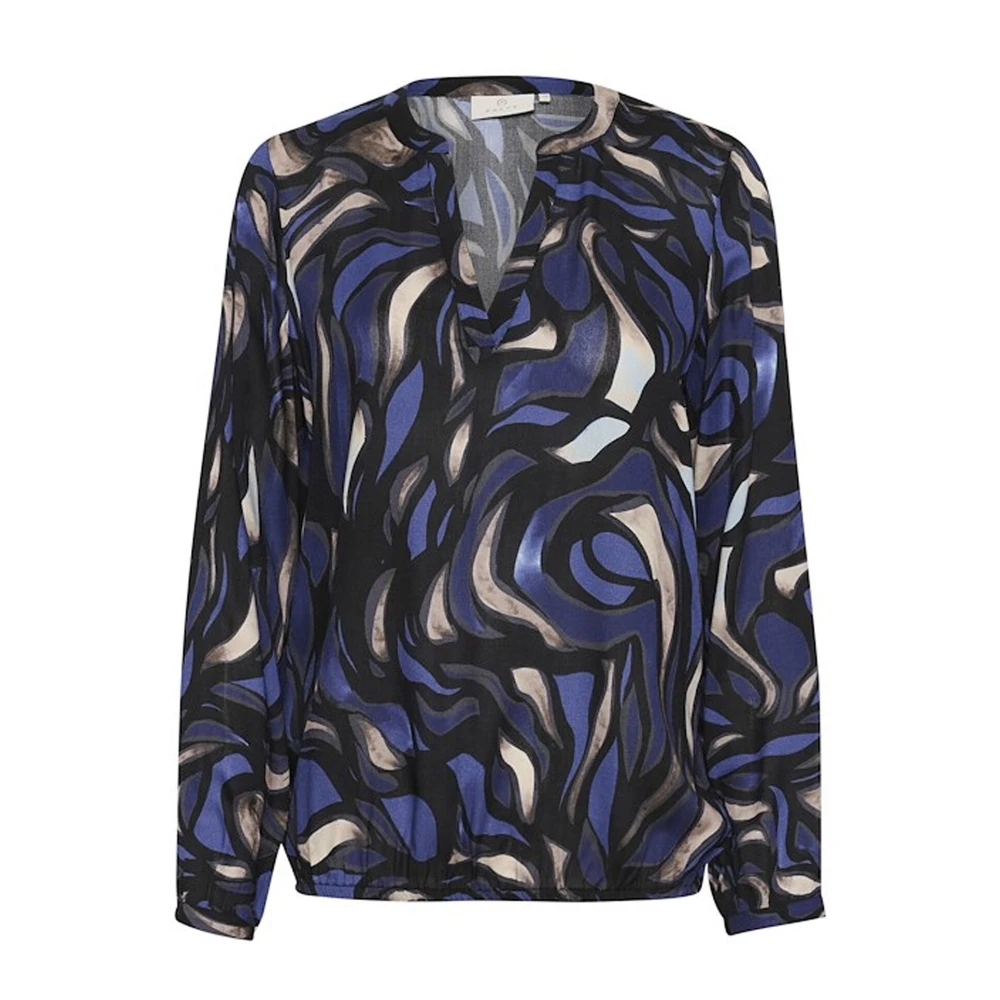 Kaffe Women's Multicolor Blue/Grey Abstract Graphic Blouse Top - Blouses - M - Blouses & Shirts