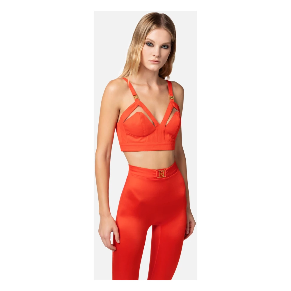 Elisabetta Franchi Katoenen Corset Top met Cut-Out Orange Dames
