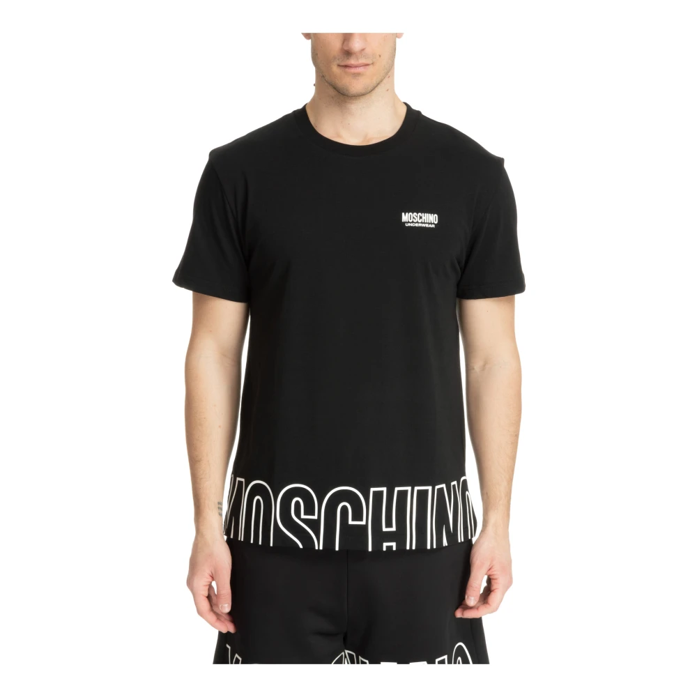 Moschino Men's Black T-Shirts,, Patterned Undershirt With Logo Detail Large