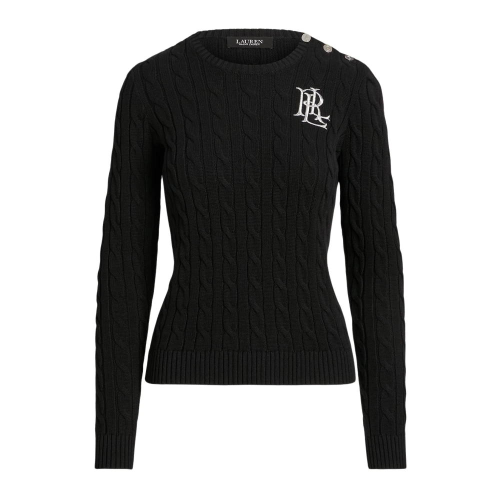 Ralph Lauren Kvinno Svart Stickade Tröjor Dam, L, Bomull, Montiva Long Sleeve Pullover
