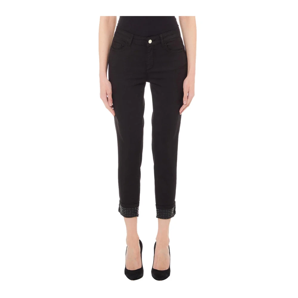 Liu Jo Dames Straight Leg Broek met Logo Plaque Black Dames
