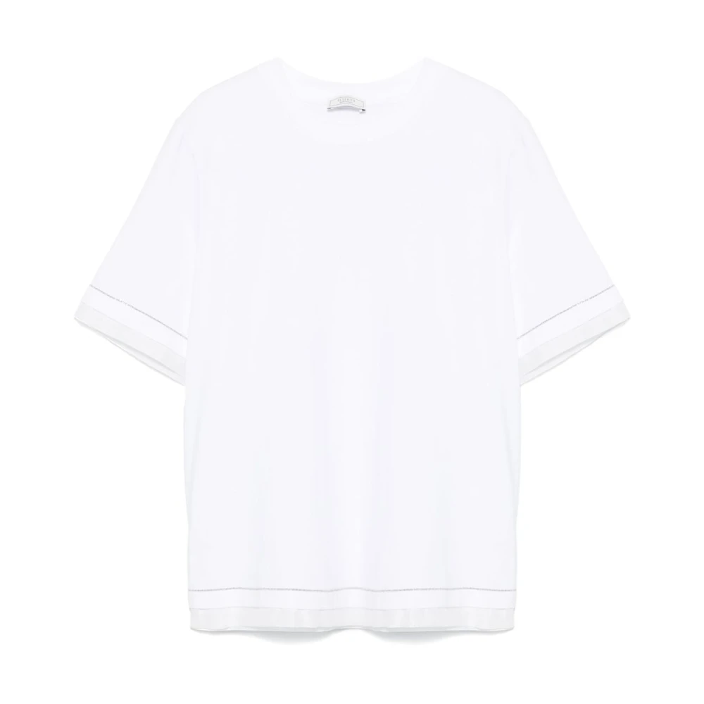 PESERICO Witte Jersey T-shirt met Multi-layer Ontwerp White Dames